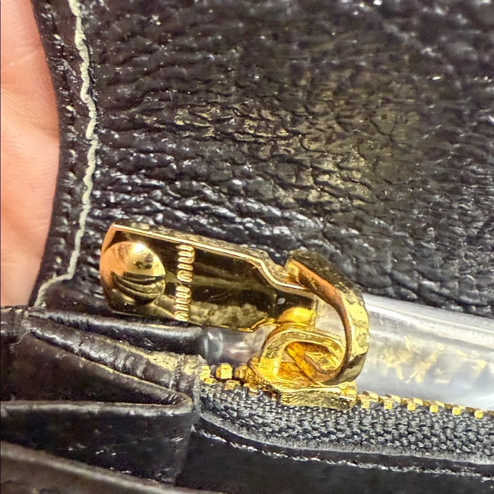 Vintage Miu Miu Black Leather Wallet with Gold Accent